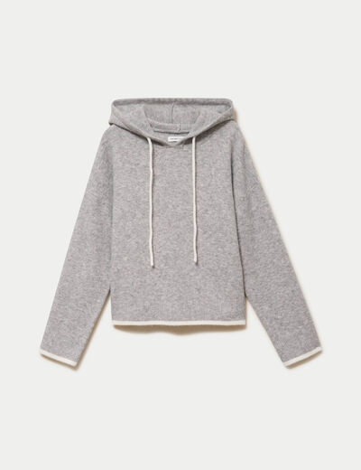 Pull &agrave; capuche gris clair femme