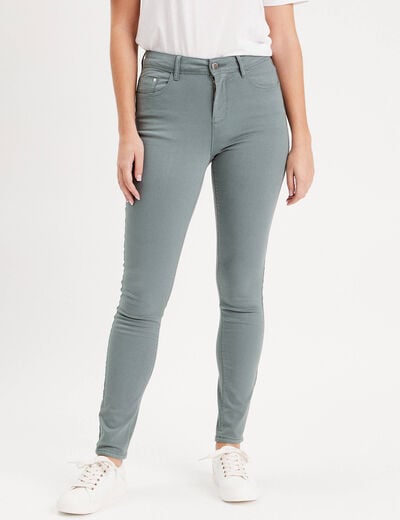Jeans slim 5 poches vert fonc&eacute; femme