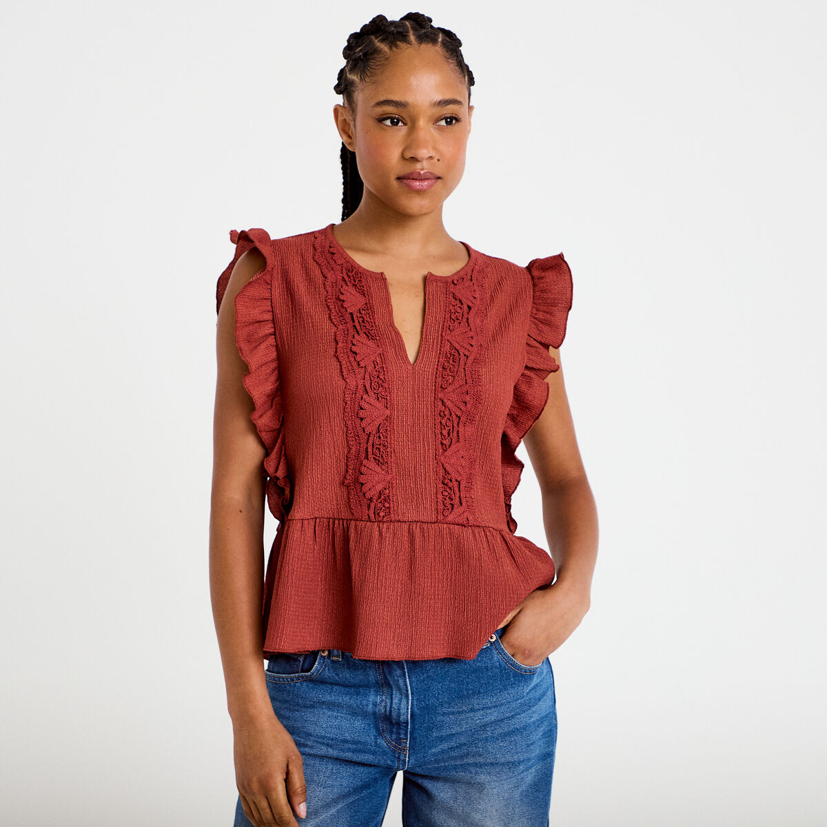 Blouse sans manches col v vieux rose femme