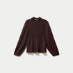 Blouse droite manches longues pliss&eacute;e marron fonc&eacute; femme