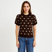 Pull cintr&eacute; col rond manches courtes marron fonc&eacute; femme