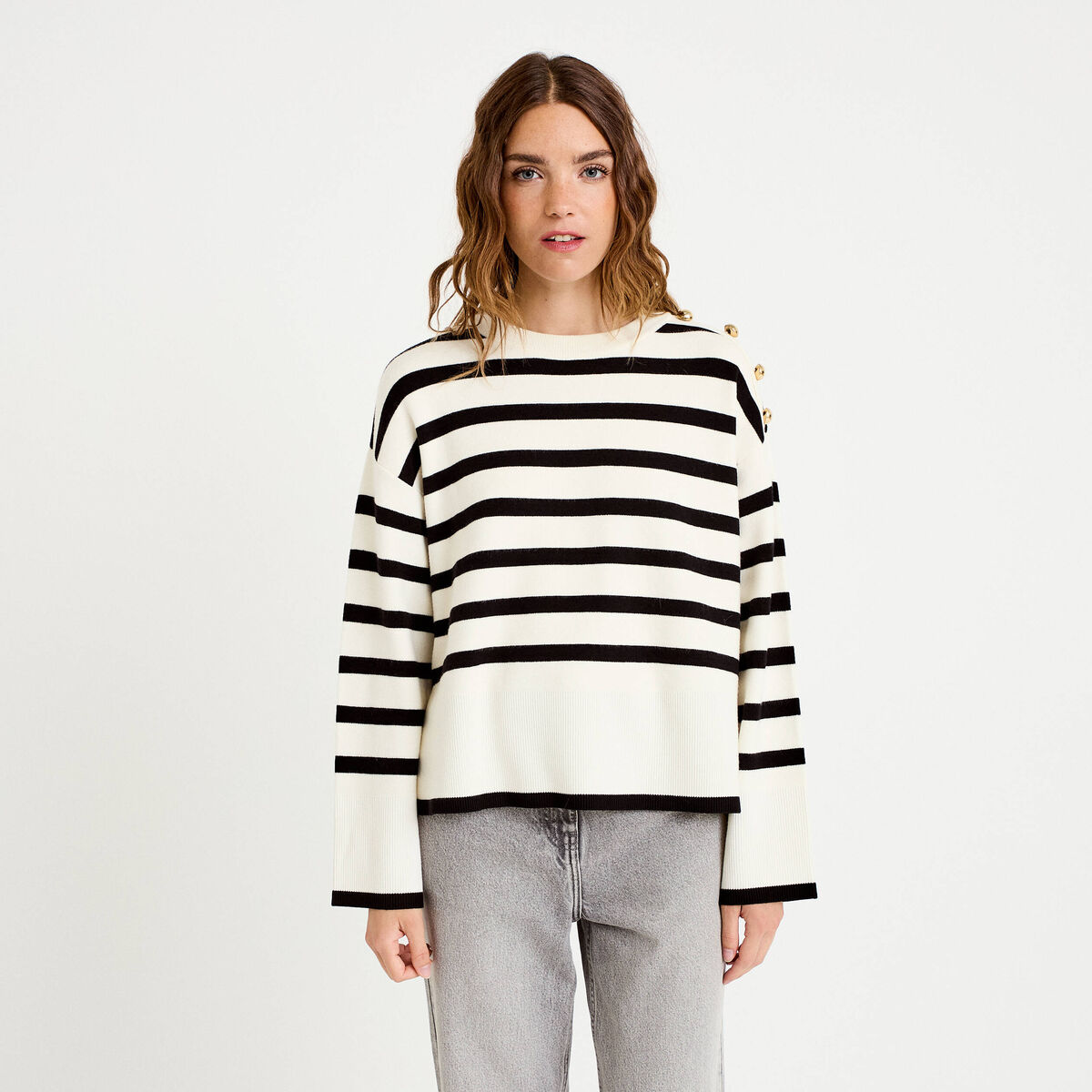 Pull ample manches longues ecru femme