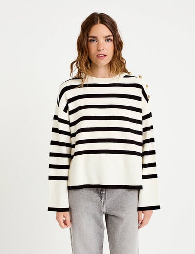 Pull ample manches longues ecru femme