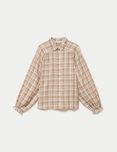 Chemise coupe ample manches longues marron femme