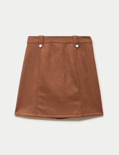 Jupe courte &eacute;vas&eacute;e aspect daim marron femme