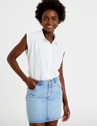 Jupe droite courte en jean clout&eacute;e denim double stone femme