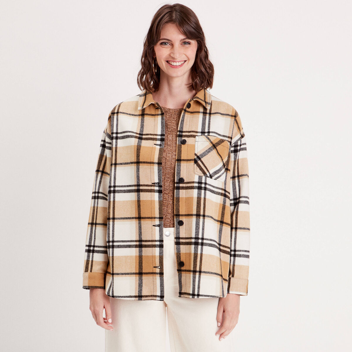 Surchemise manches longues beige femme