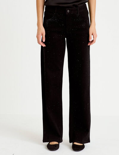 Jean wide leg taille basse strass noir femme