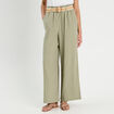 Pantalon large ceintur&eacute; contenant du lin vert kaki femme