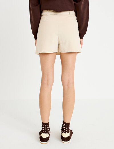 Jupe-short &eacute;vas&eacute;e velours ceinture ecru femme