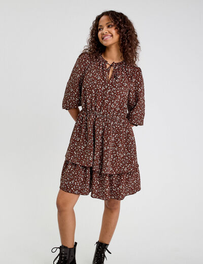 Robe &eacute;vas&eacute;e manches 3/4 marron chocolat femme