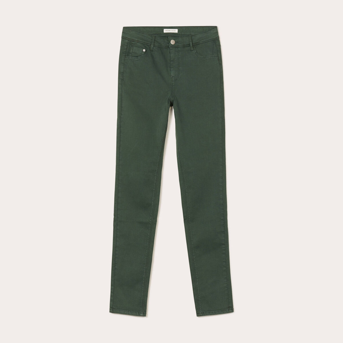 Jeans slim 5 poches vert fonc&eacute; femme
