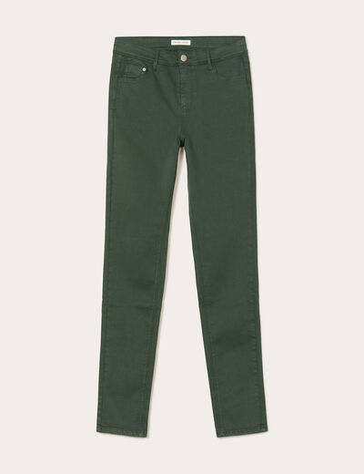 Jeans slim 5 poches vert fonc&eacute; femme