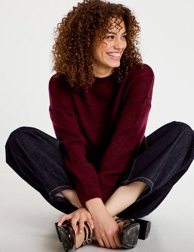 Pull col rond manches longues bordeaux femme