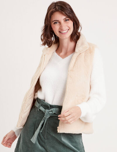 Veste courte ajust&eacute;e sans manches ivoire femme