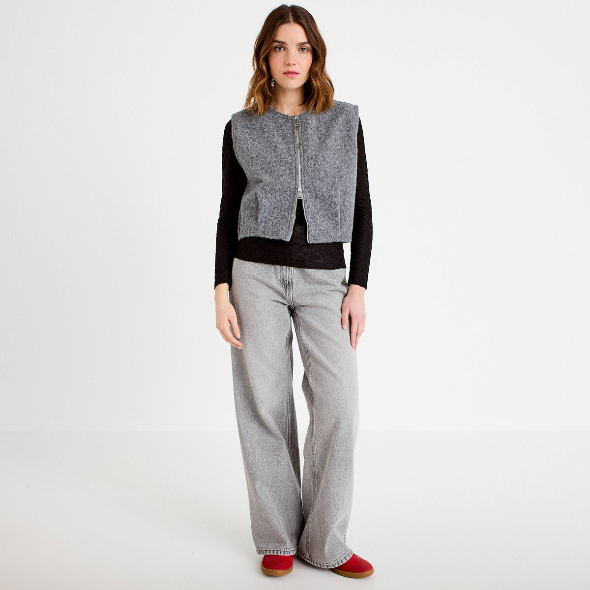 Veste sans manches effet polaire gris clair femme