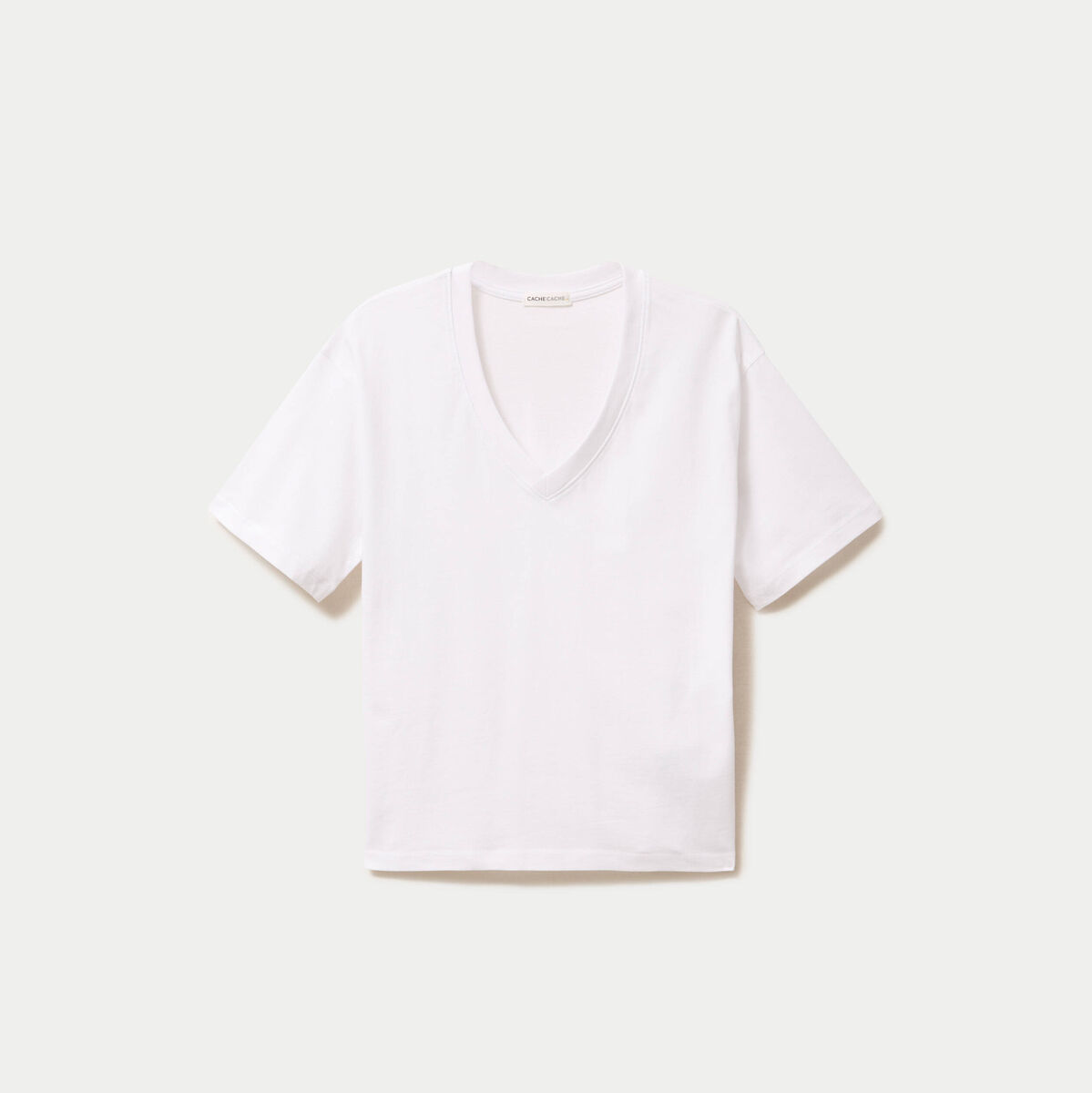 T-shirt col v manches courtes blanc femme
