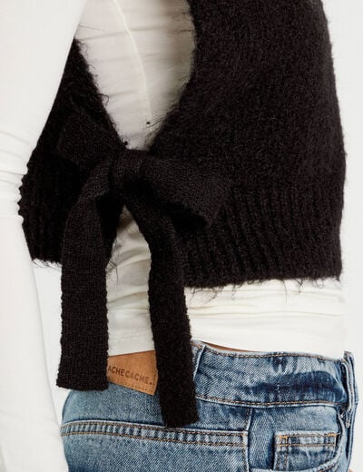Pull sans manches col roul&eacute; noir femme
