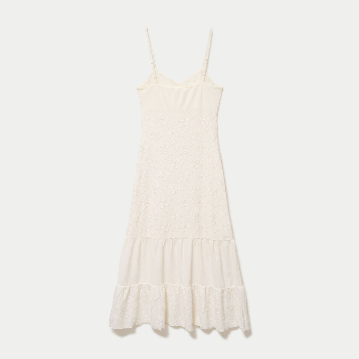 Robe longue &eacute;vas&eacute;e col v bretelles ecru femme