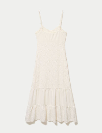 Robe longue &eacute;vas&eacute;e col v bretelles ecru femme