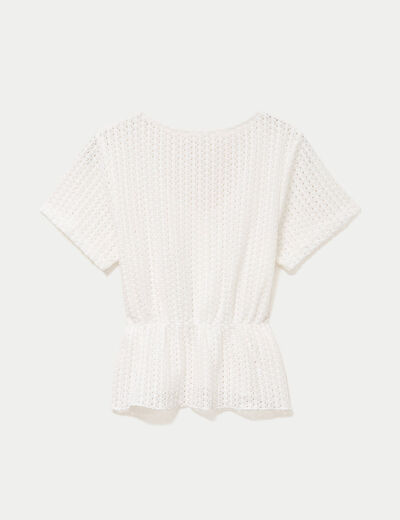 Top crochet manches courtes ecru femme