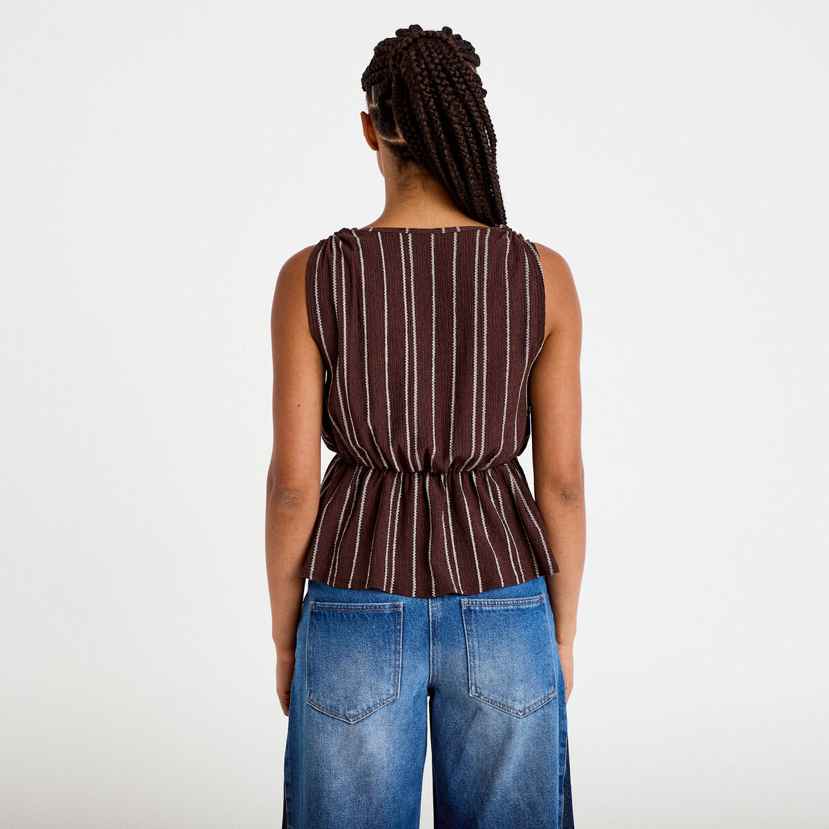 Blouse sans manches col v marron femme