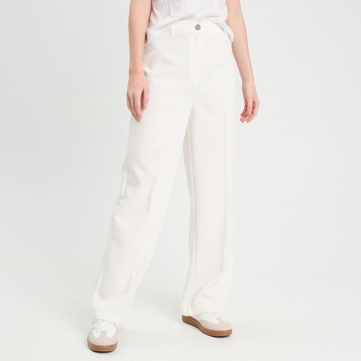 Pantalon city large ecru femme