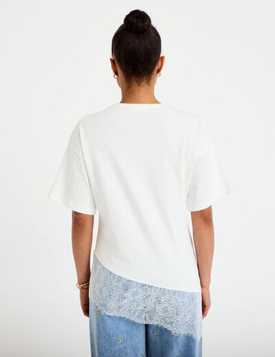 T-shirt oversize longue dentelle ecru femme