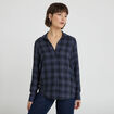Chemise &agrave; carreaux fils m&eacute;tallis&eacute;s bleu fonc&eacute; femme