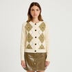 Gilet broderie col rond manches longues ecru femme