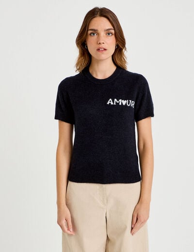 Pull ample manches courtes bleu marine femme