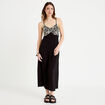 Robe longue droite col v bretelles fines noir femme