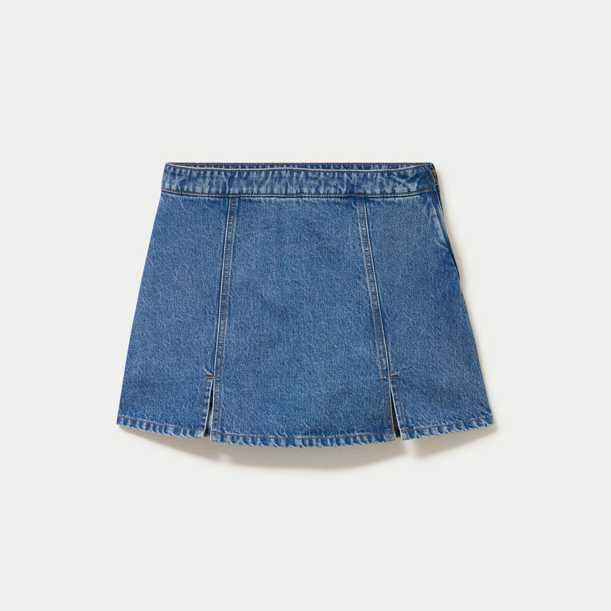 Jupe-short trap&egrave;ze en jean denim double stone femme