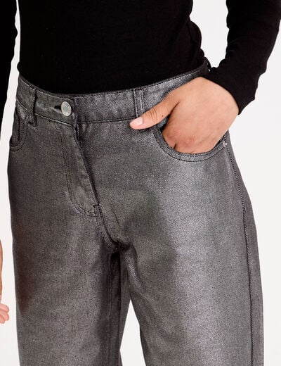 Pantalon droit enduit gris argent femme