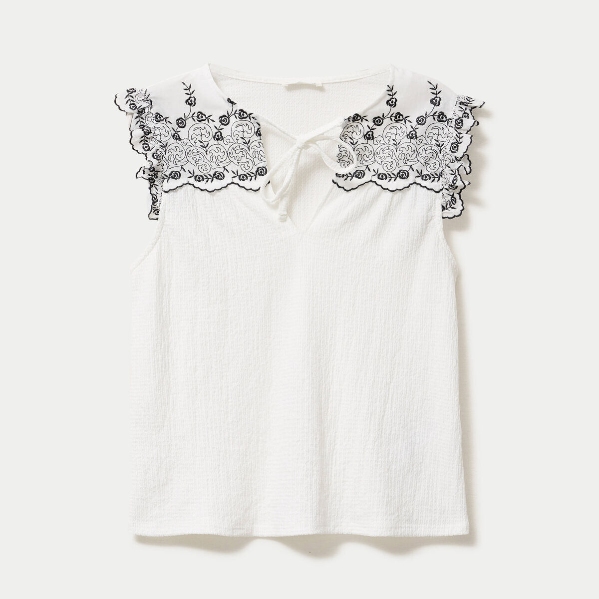 Blouse d&eacute;collet&eacute; sans manches brod&eacute;e noir femme