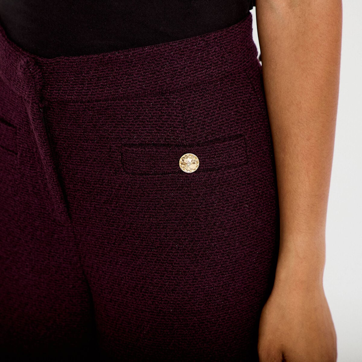 Pantalon bootcut en tweed violet fonc&eacute; femme