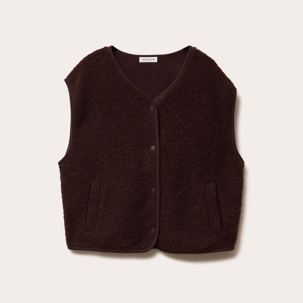 Gilet sans manches effet polaire marron fonc&eacute; femme