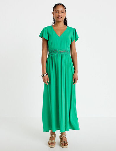 Robe longue &eacute;vas&eacute;e vert femme