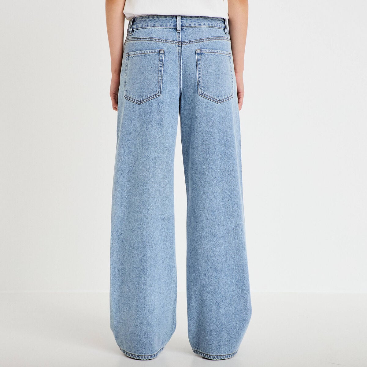 Jean wide leg taille basse strass denim triple stone femme