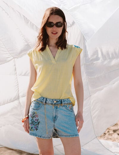 Short en jean avec broderie denim bleach femme