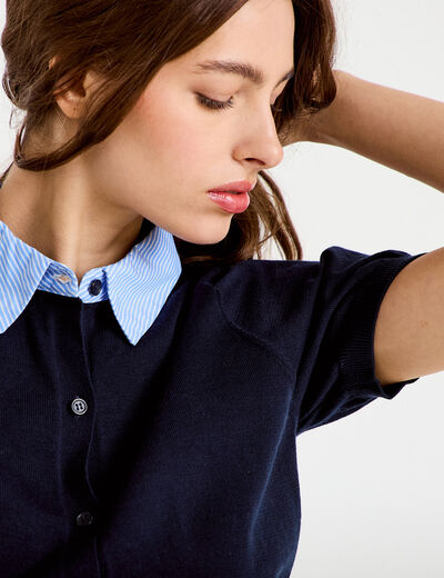 Polo col chemise manches courtes bleu marine femme