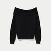 Pull col bardot manches longues noir femme