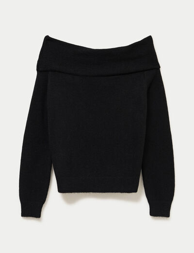 Pull col bardot manches longues noir femme