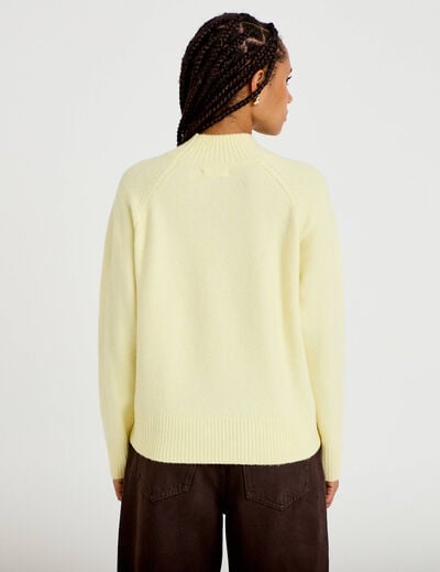Pull col montant manches longues jaune clair femme