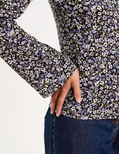 Pull cintr&eacute; col montant manches longues noir femme
