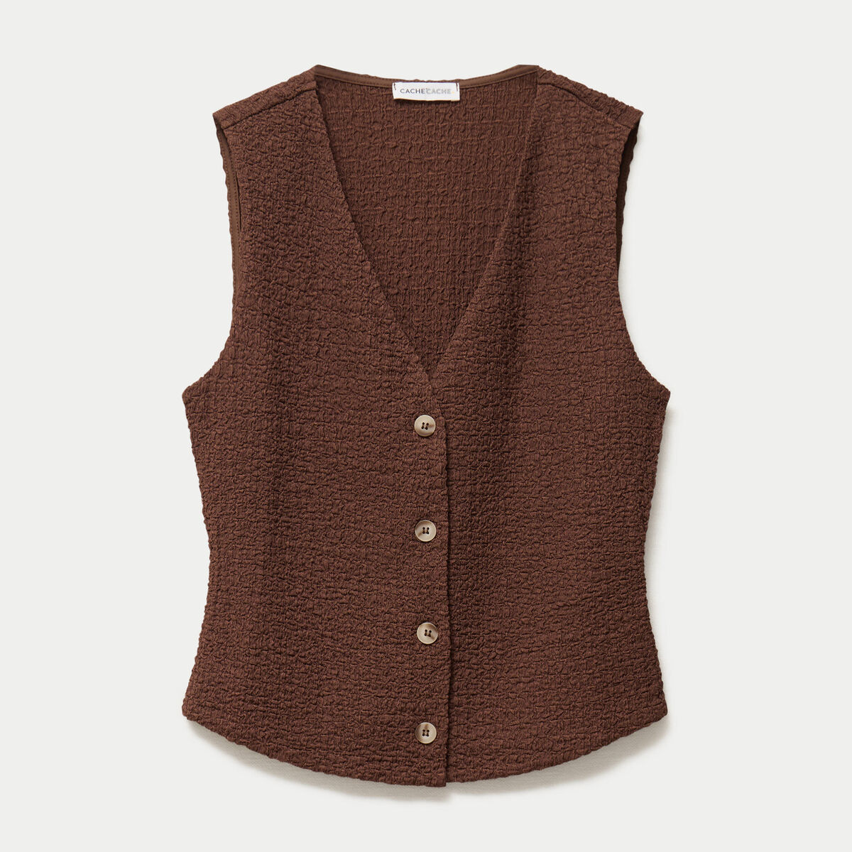 Gilet sans manches col v marron femme