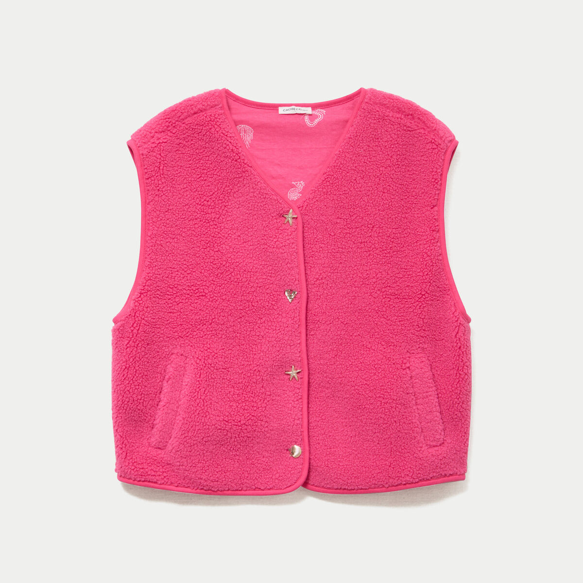 Gilet sans manches effet polaire col v rose fushia femme