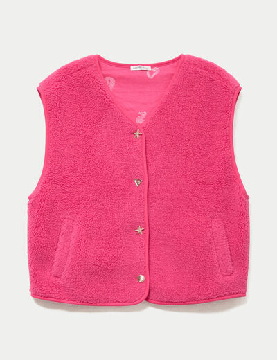 Gilet sans manches effet polaire col v rose fushia femme
