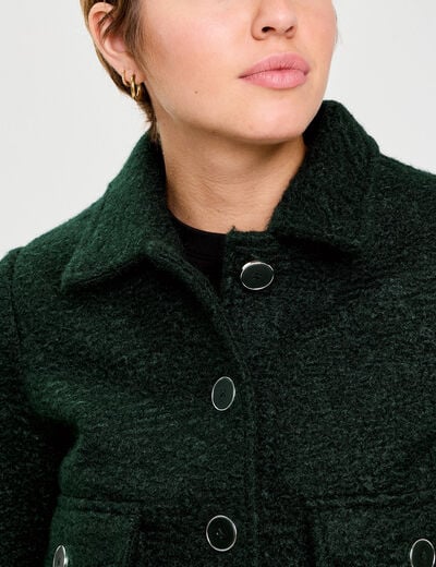 Veste bouclette boutonn&eacute;e vert fonc&eacute; femme