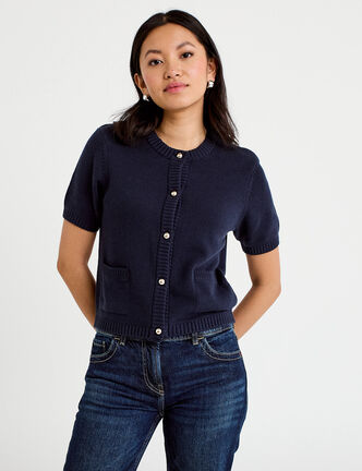 Gilet manches courtes bleu marine femme